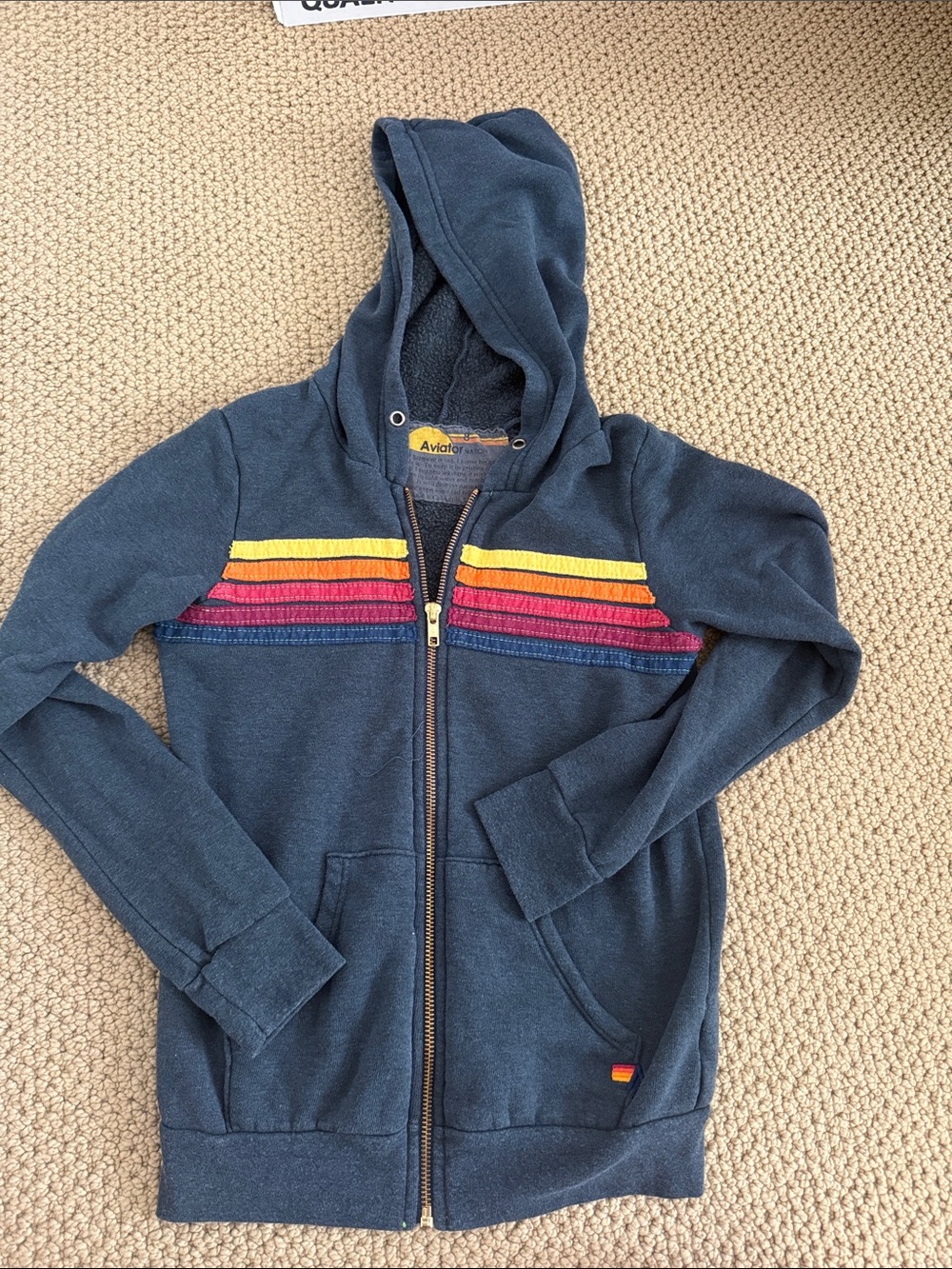 Aviator Nation Kids Navy Zip Hoodie with Rainbow Chest Stripes